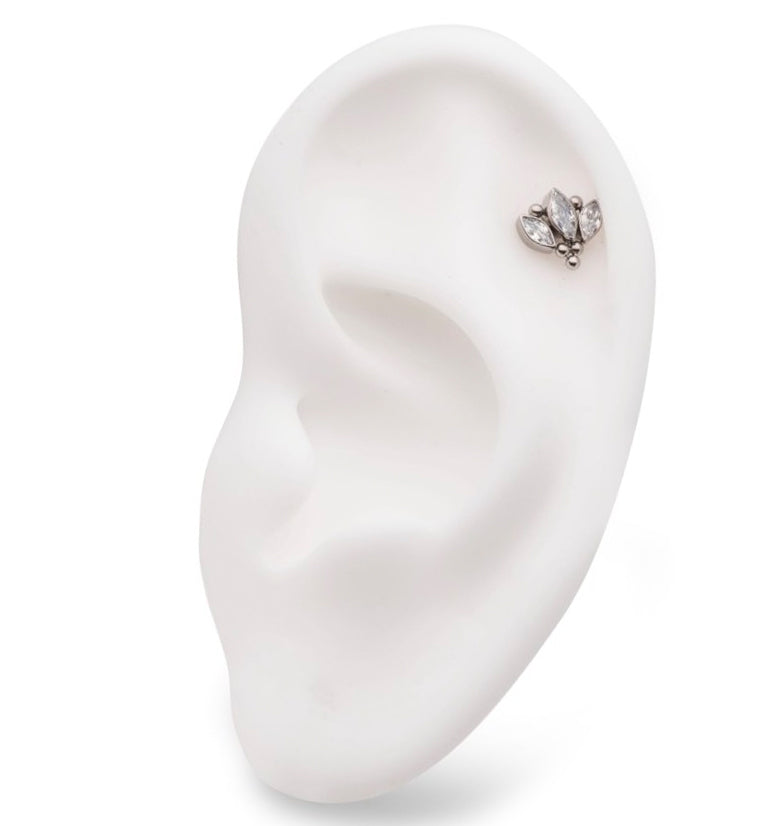 Beaded Sepal CZ Threadless Titanium Top