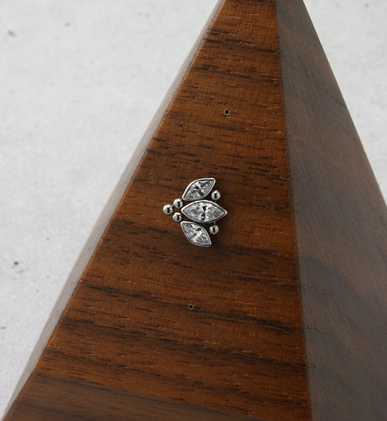 Beaded Sepal CZ Threadless Titanium Top