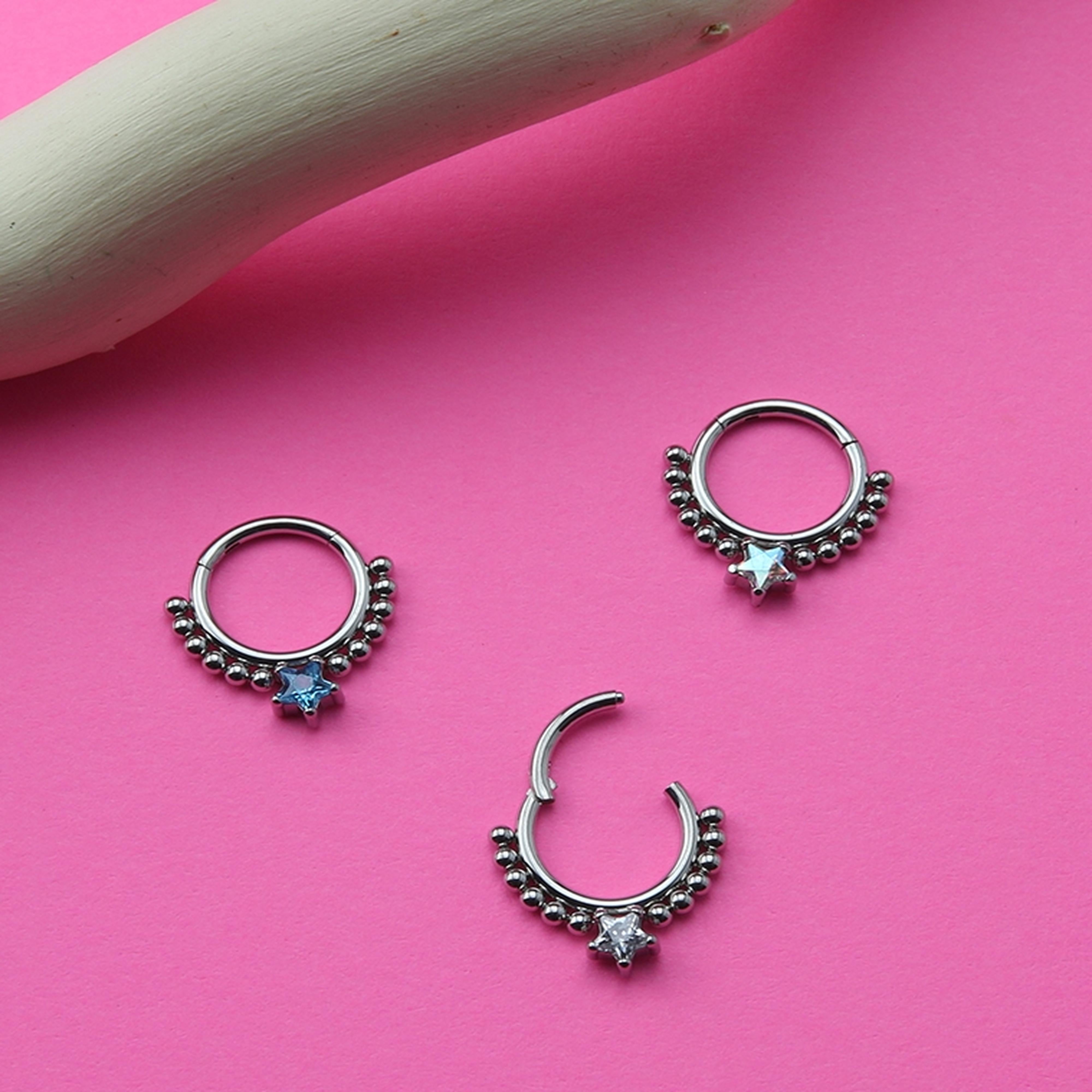 Beaded Clear Star Hinged Segment Ring