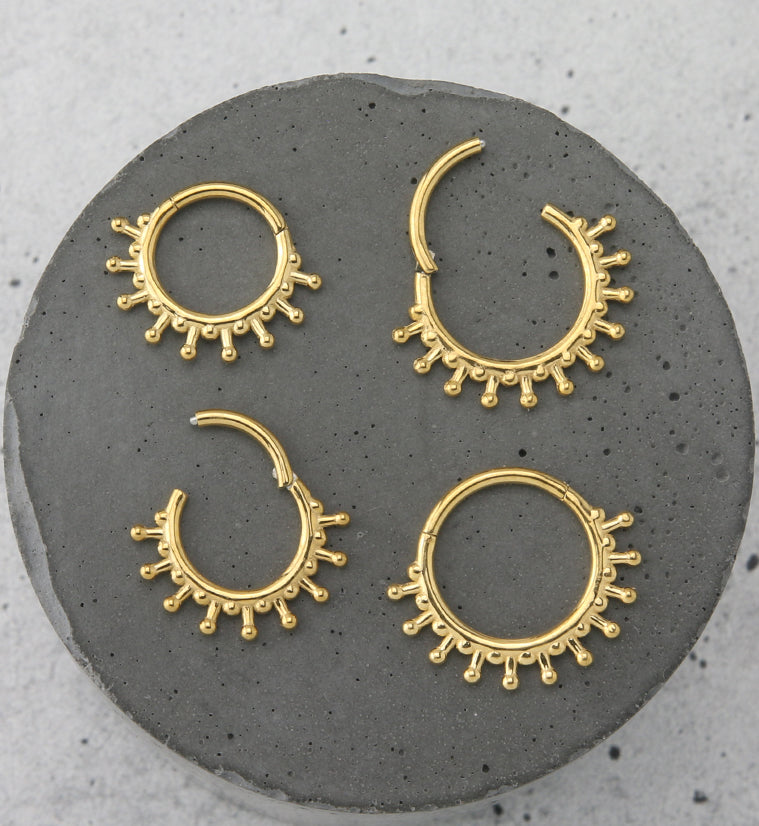 Beaded Sunray Gold PVD Hinged Segment Ring