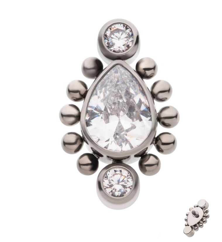 Beaded Teardrop CZ Internally Threaded Titanium Top