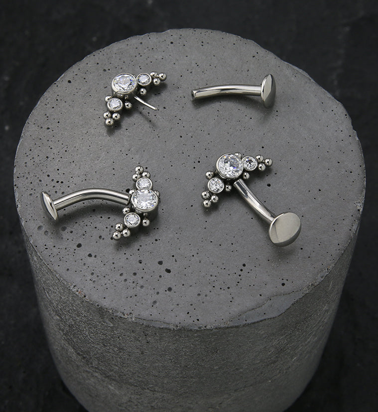 Beaded Triple Clear CZ Titanium Threadless Floating Belly Button Ring