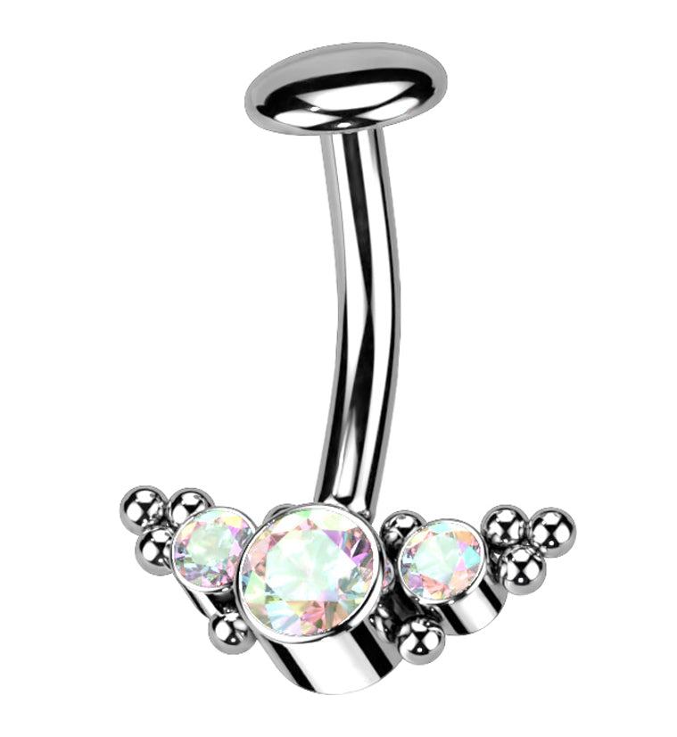 Beaded Triple Rainbow Aurora CZ Titanium Threadless Floating Belly Button Ring