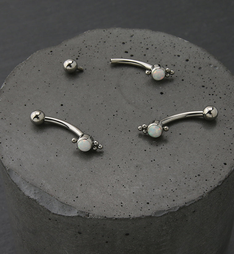 Beaded White Opalite Internally Threaded Titanium Curved Barbell