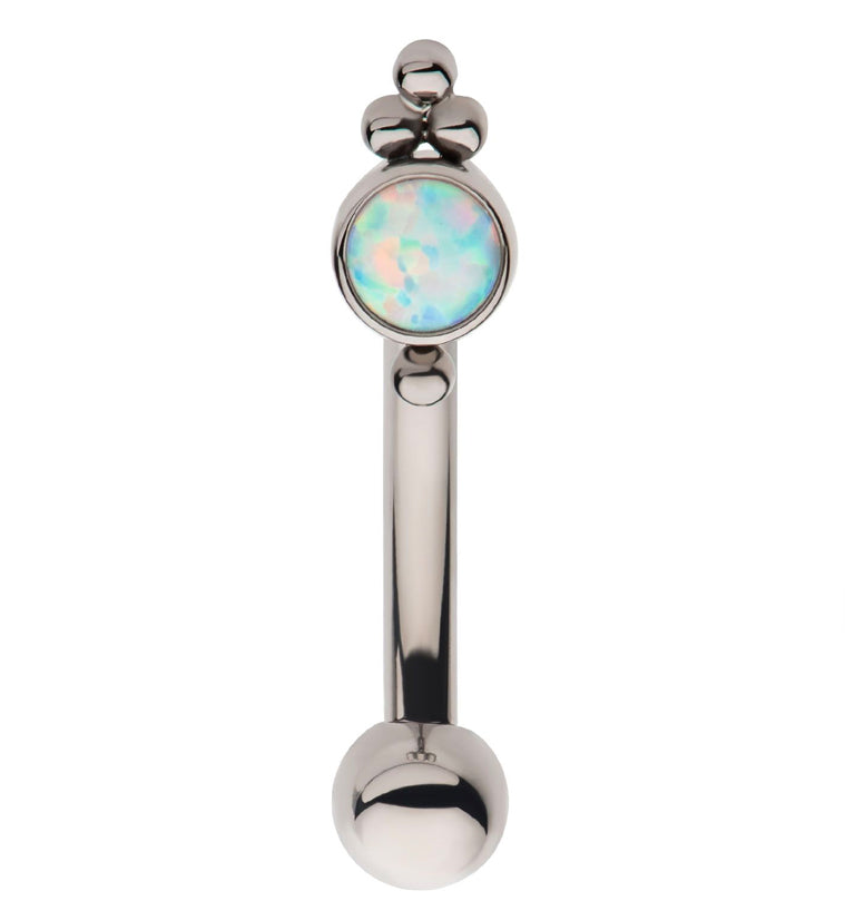Beaded White Opalite Internally Threaded Titanium Curved Barbell