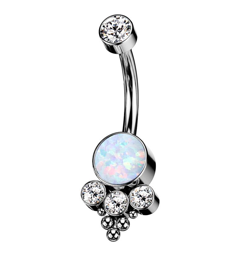 Beaded White Opalite Titanium Internally Threaded Belly Button Ring
