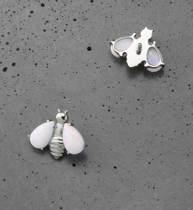 Bee White Opalite Wings Internally Threaded Titanium Top
