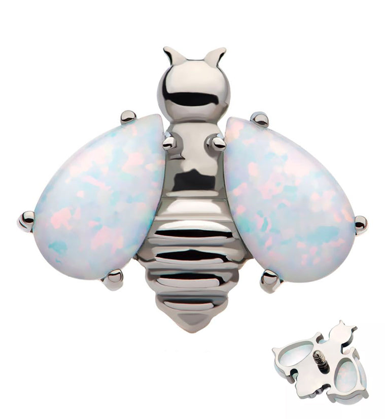 Bee White Opalite Wings Internally Threaded Titanium Top