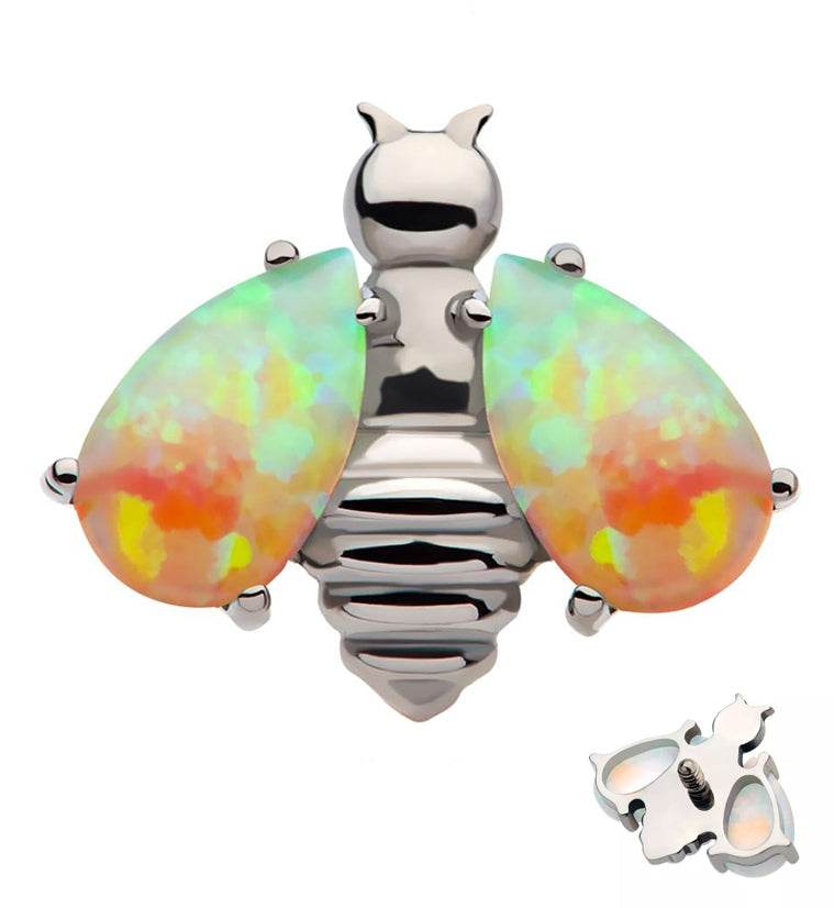 Bee Yellow Opalite Wings Internally Threaded Titanium Top