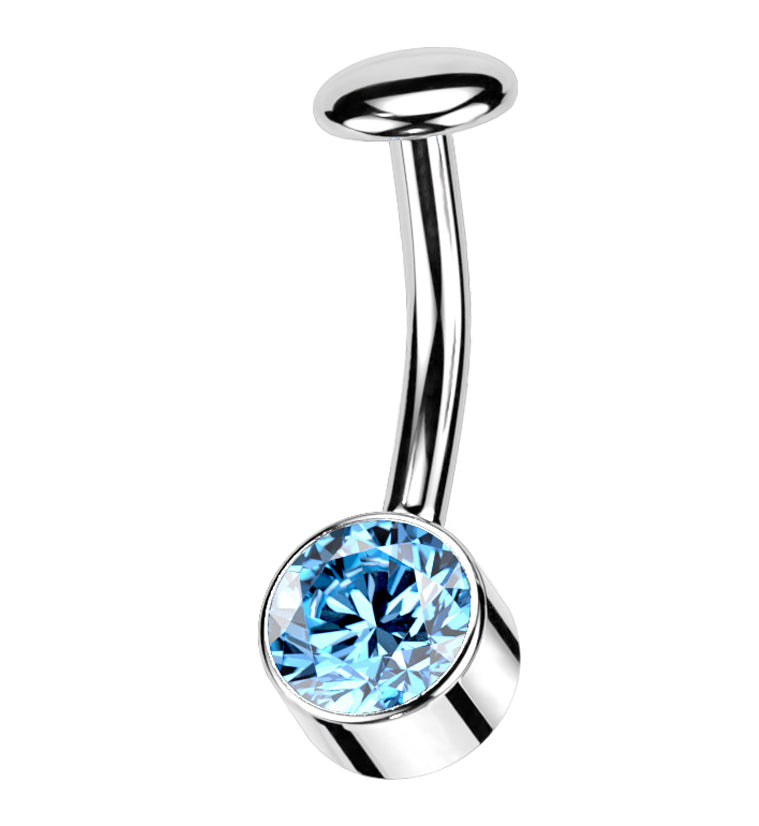 Bezel Aqua CZ Titanium Threadless Floating Belly Button Ring