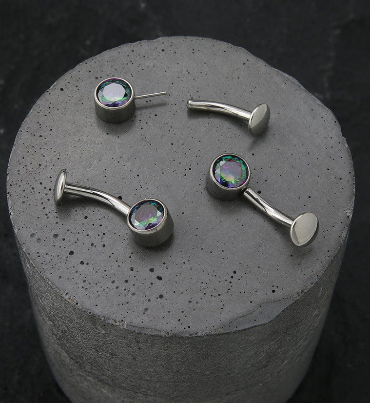 Bezel Black Aurora CZ Titanium Threadless Floating Belly Button Ring