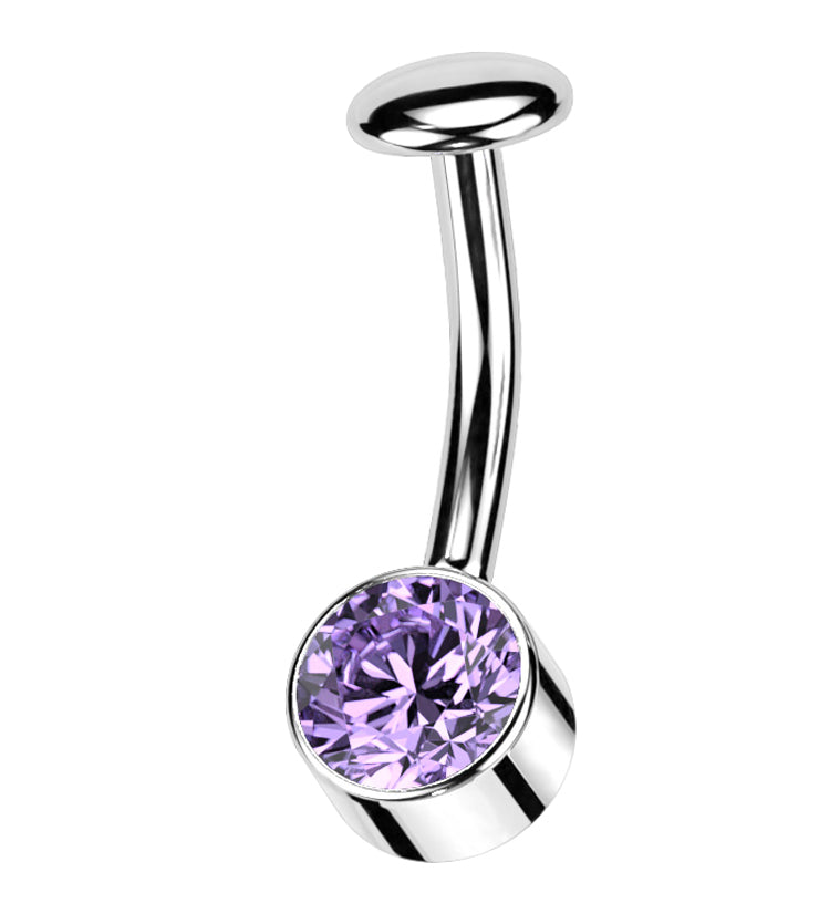 Bezel Light Purple CZ Titanium Threadless Floating Belly Button Ring