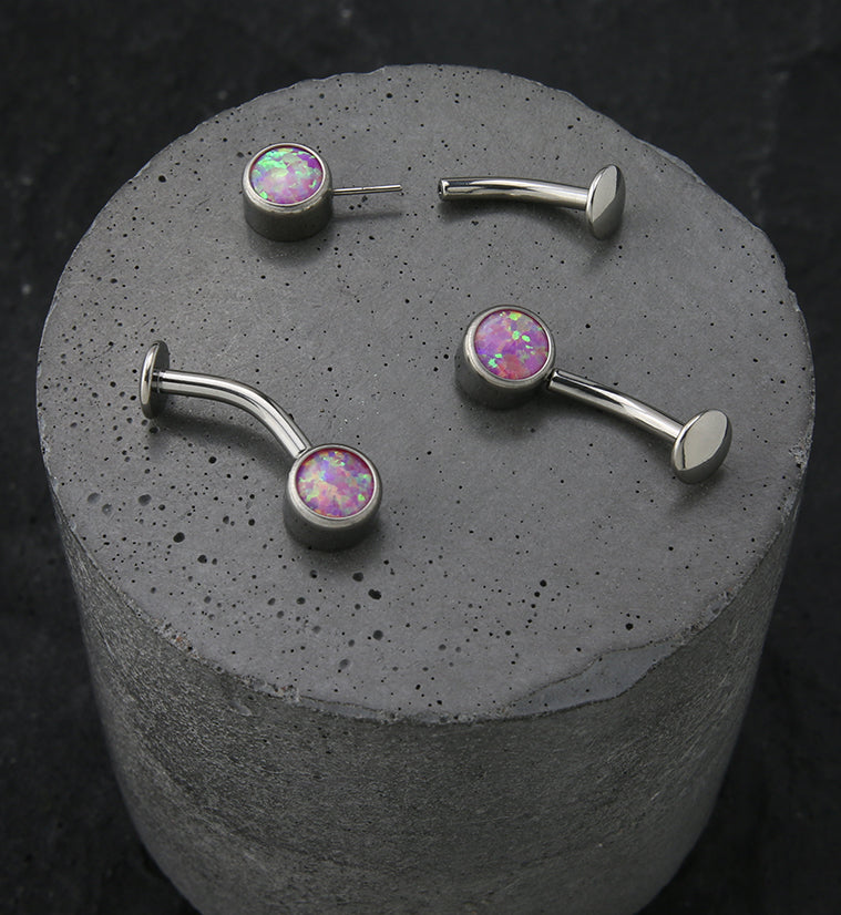 Bezel Pink Opalite Titanium Threadless Floating Belly Button Ring