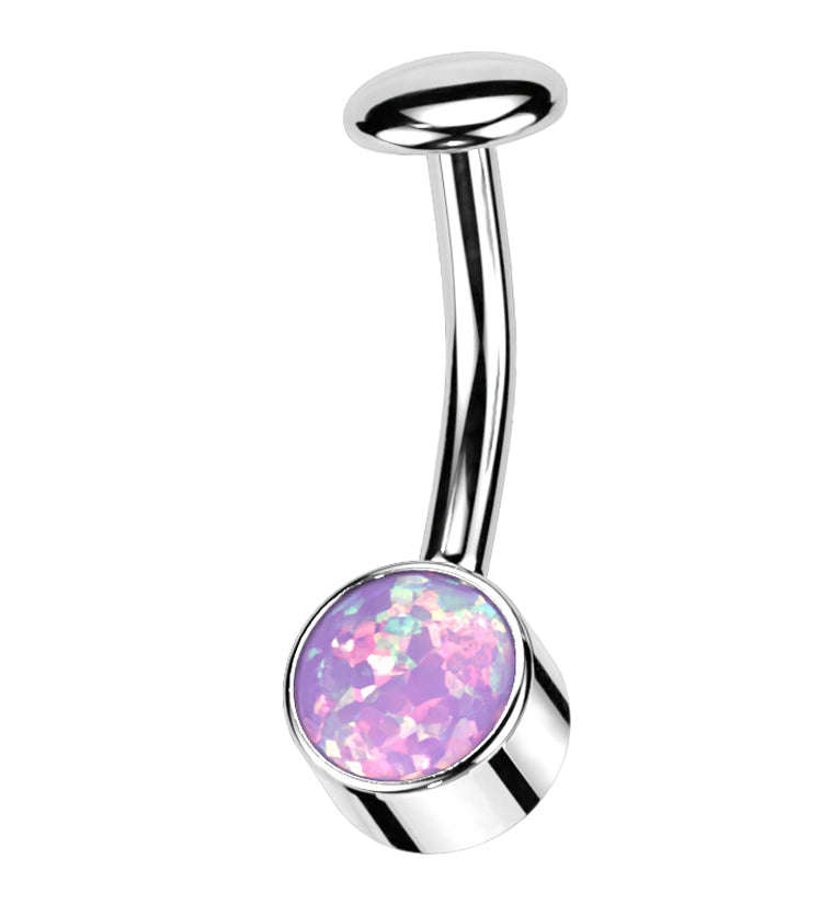 Bezel Purple Opalite Titanium Threadless Floating Belly Button Ring
