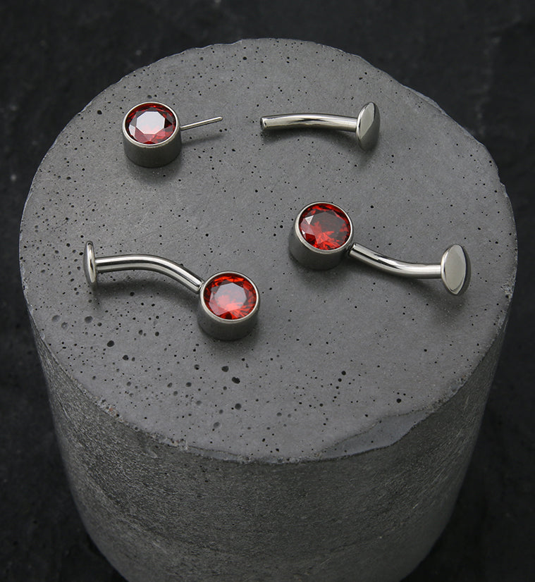 Bezel Red CZ Titanium Threadless Floating Belly Button Ring