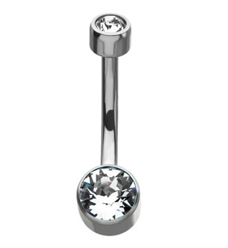 Clear Double Swarovski Bezel Titanium Belly Button Ring