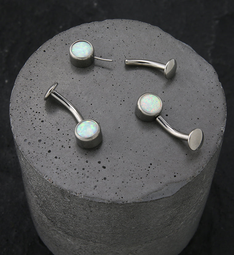 Bezel White Opalite Titanium Threadless Floating Belly Button Ring