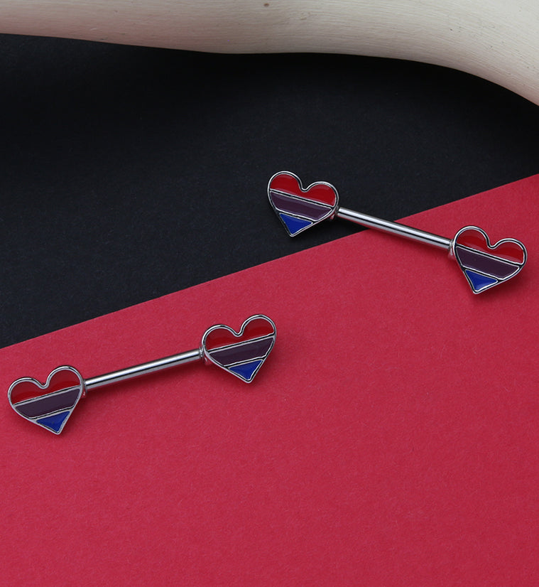 Bisexual Pride Front Facing Heart Nipple Rings