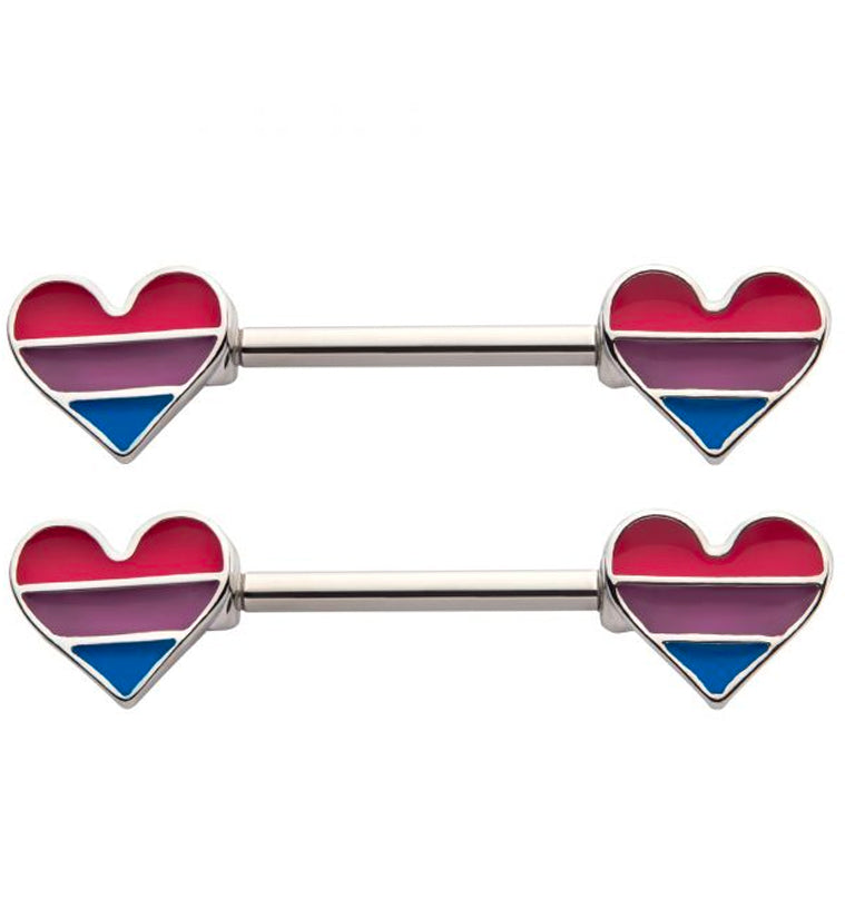 Bisexual Pride Front Facing Heart Nipple Rings