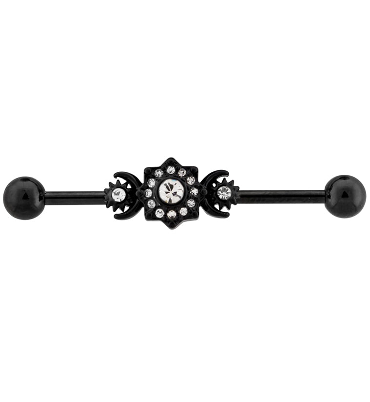 Black PVD Solar Moon CZ Industrial Barbell