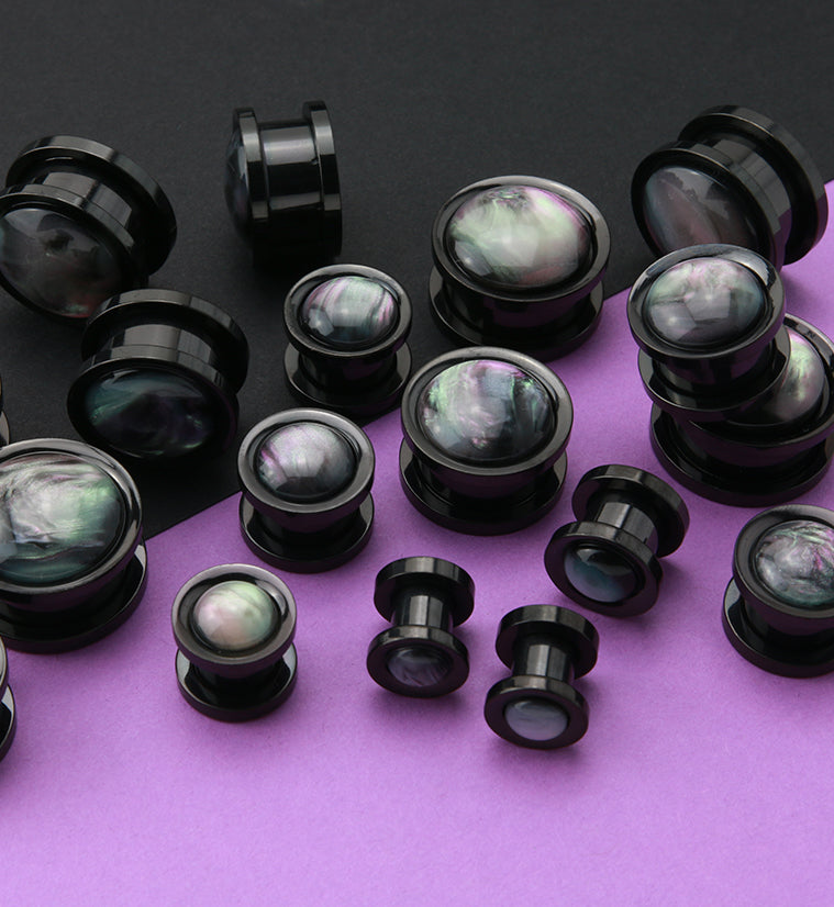Black Aurora Shell Stainless Steel Plugs