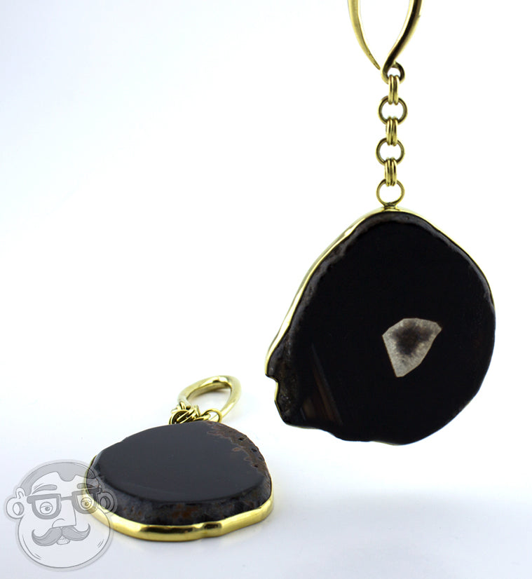 Black Agate Stone Brass Hangers