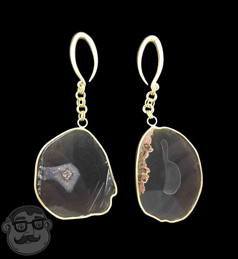 Black Agate Stone Brass Hangers