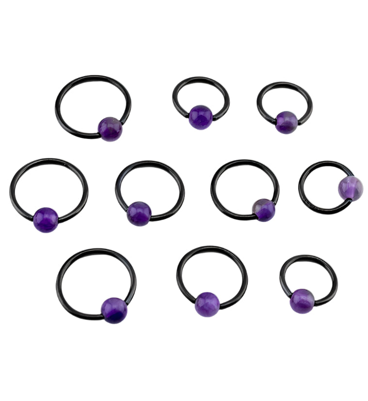 Black PVD Captive Bead Ring with Amethyst Stone