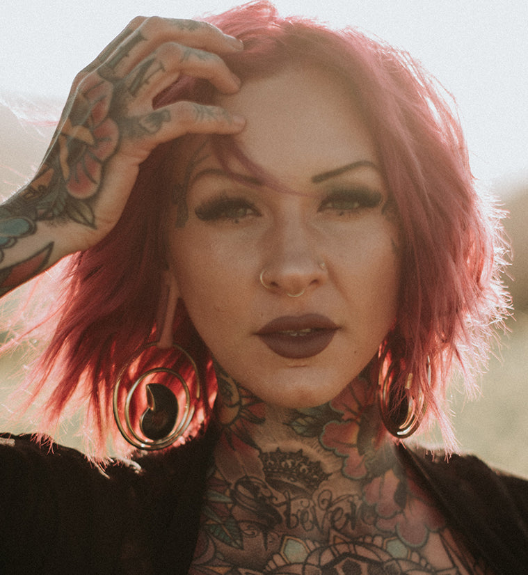 Black Ammonite Fossil Double Hoop Ear Weights