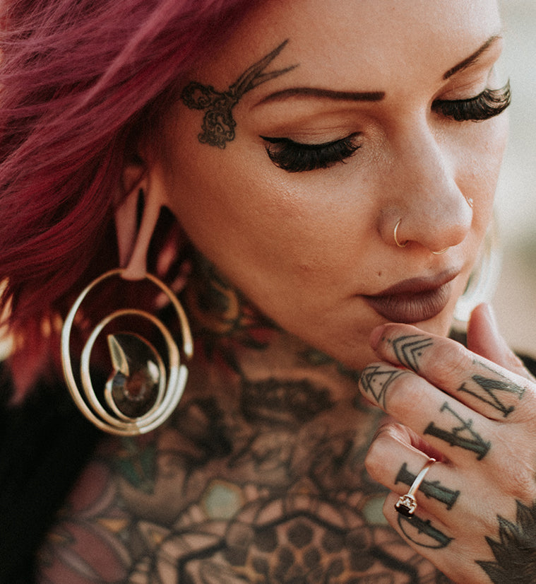 Black Ammonite Fossil Double Hoop Ear Weights