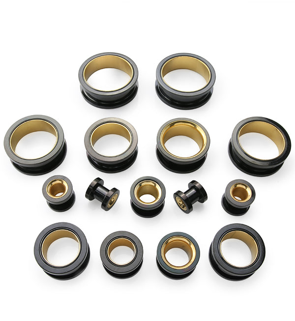 Black and Gold PVD Stainless Steel Screw Back Tunnels