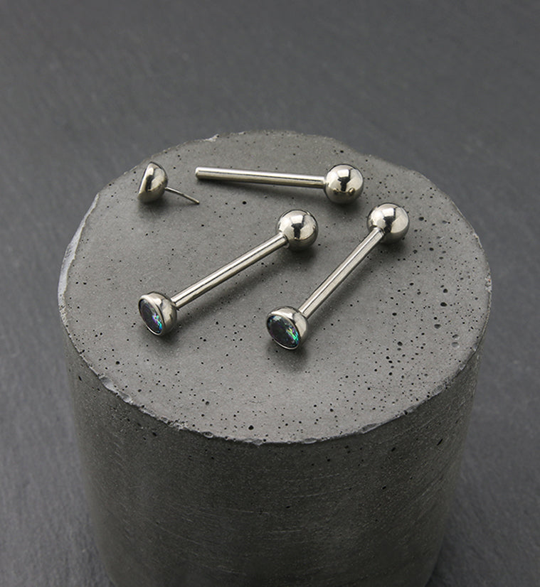Black Aurora Bezel CZ Titanium Threadless Barbell