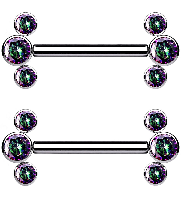Black Aurora Cluster CZ Threadless Titanium Nipple Bars