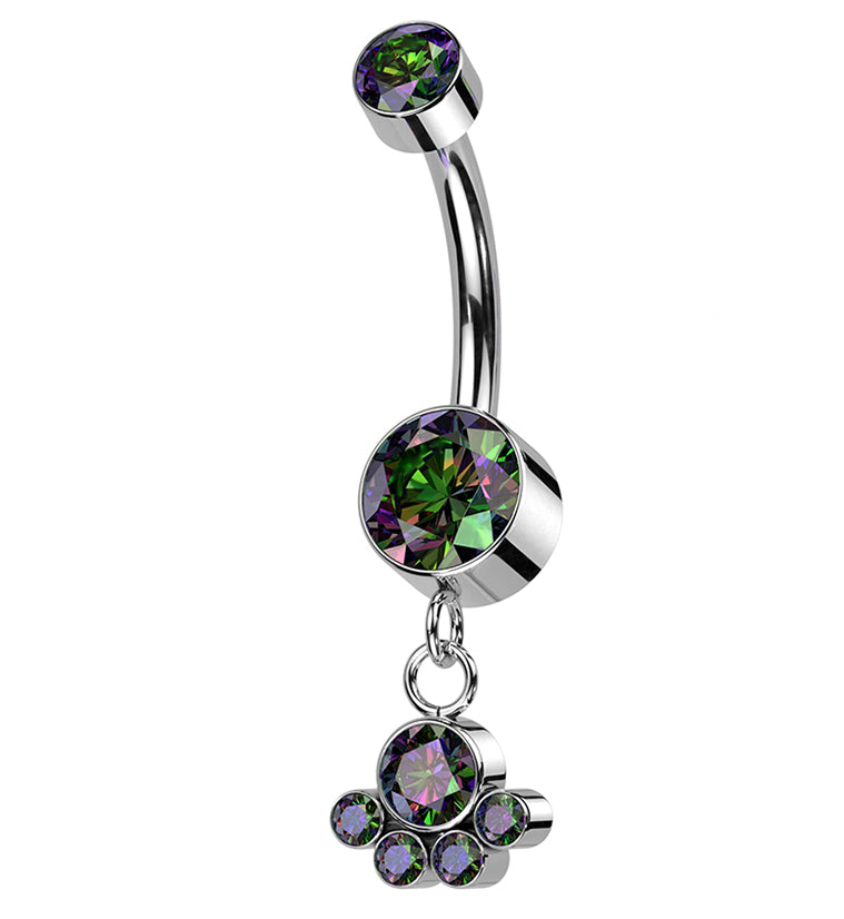 Black Aurora CZ Dangle Charm Internally Threaded Titanium Belly Button Ring