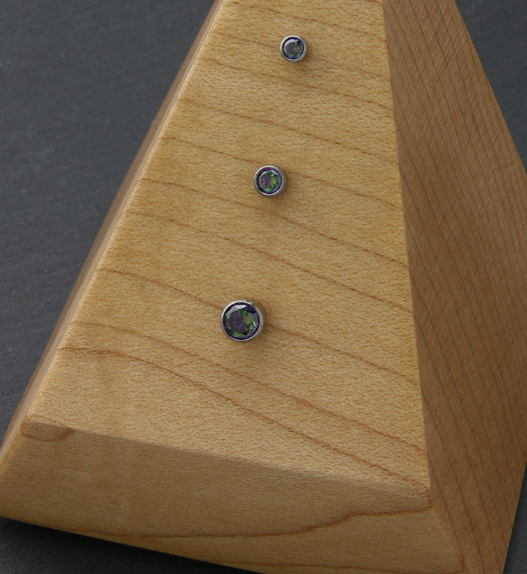 Black Aurora CZ Flat Bezel Titanium Threadless Top