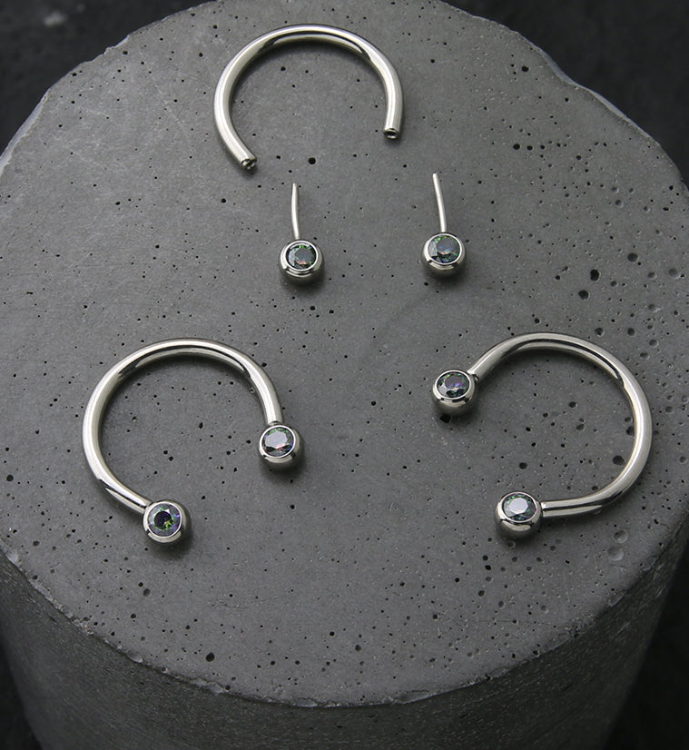 Black Aurora CZ Threadless Titanium Circular Barbell