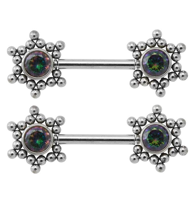 14G Black Aurora Hexad Threadless Nipple Ring Barbells