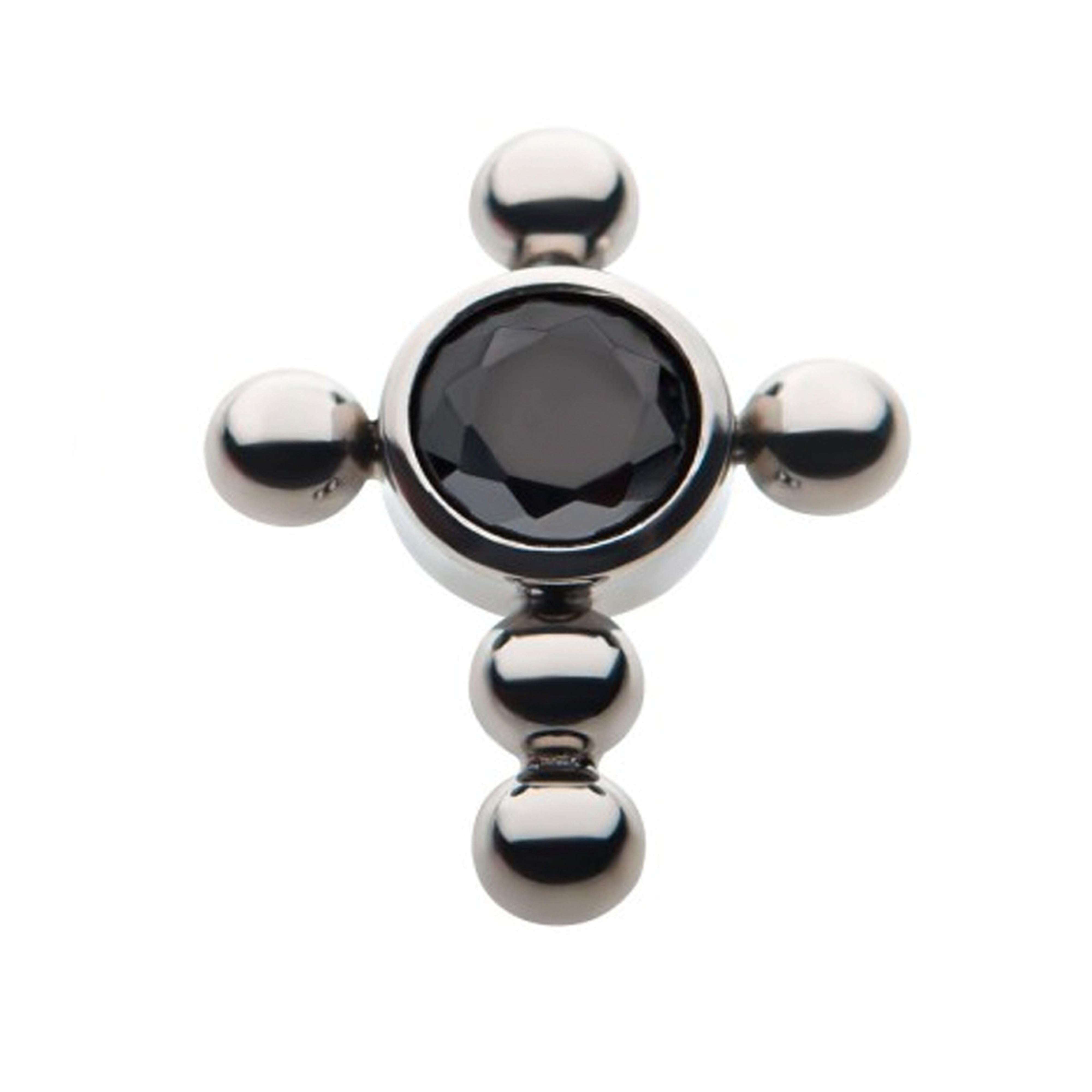 Beaded Cross Black CZ Titanium Threaded End
