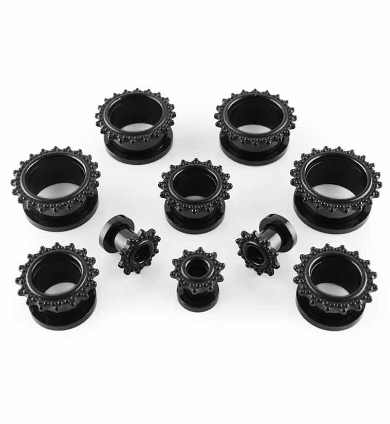 Black Triple Beaded Rim Stainless Steel Tunnels