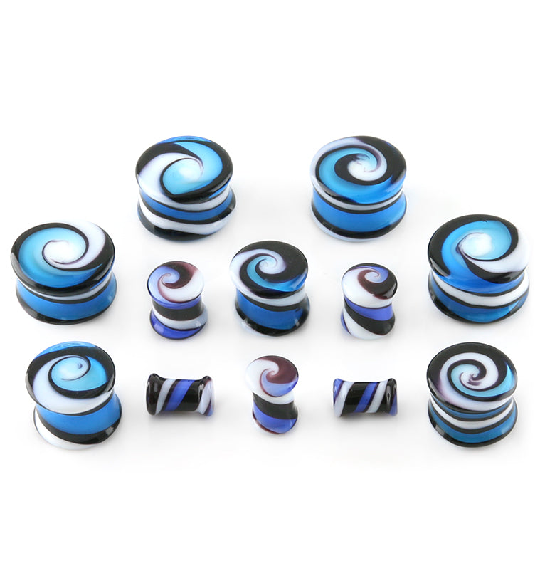 Blue Spiral Design Glass Plugs