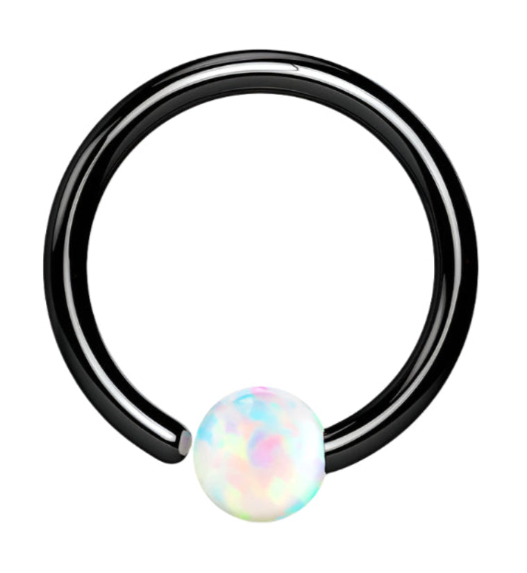 Black PVD Opalite Fixed Captive Ring