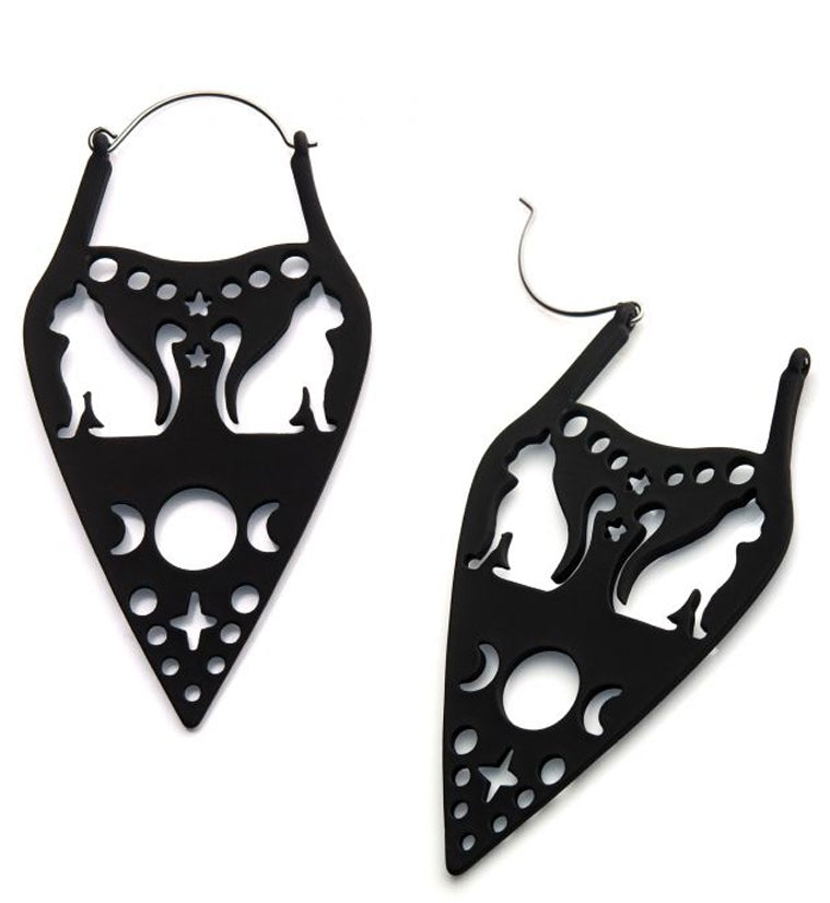 20G Black Cat & Moon Plug Hoops