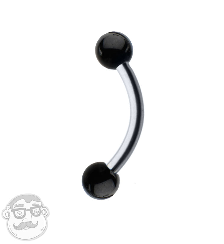 16G Stainless Steel Curved Barbell with Black Ceramic Balls