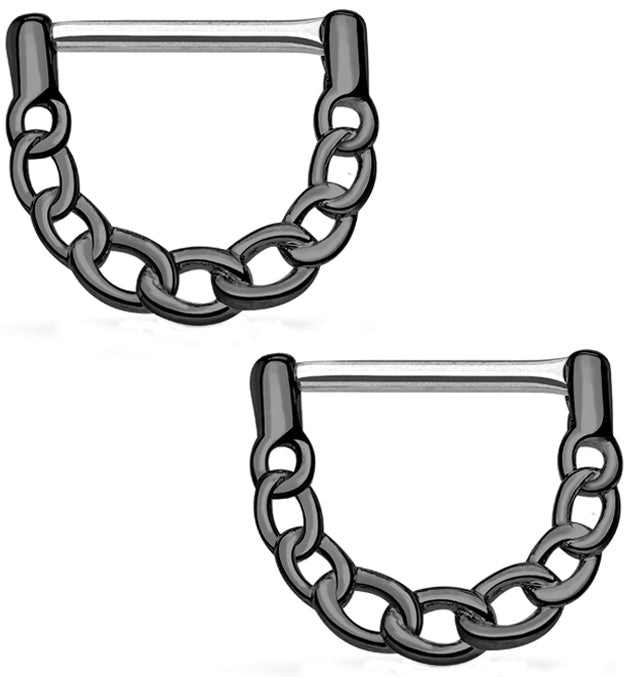 14G Black Plated Chain Link Brass Nipple Clicker Ring