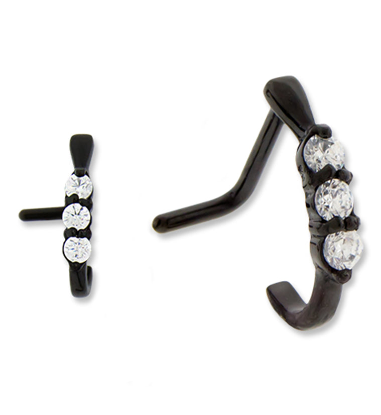18G PVD Black Gilded Clear CZ Nose Curve Ring