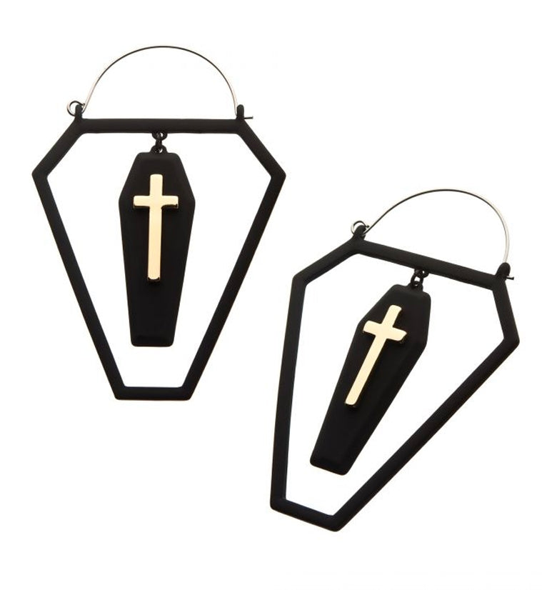 20G Black Coffin Cross Plug Hoops