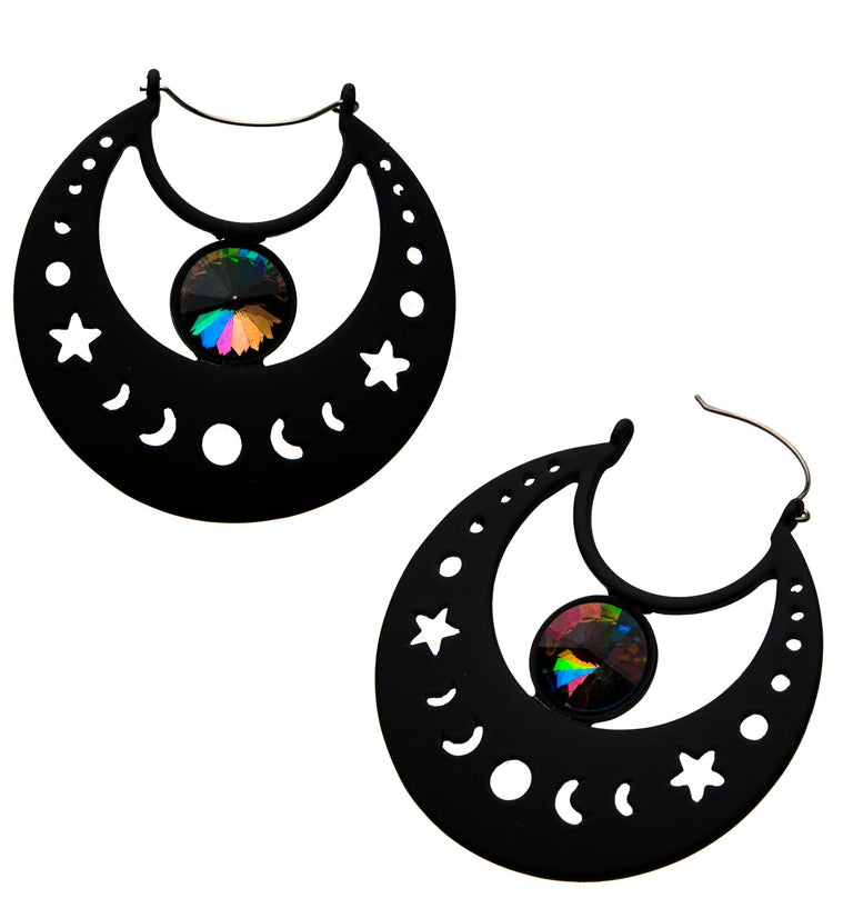 Black Lunar Rainbow CZ Plug Hoops