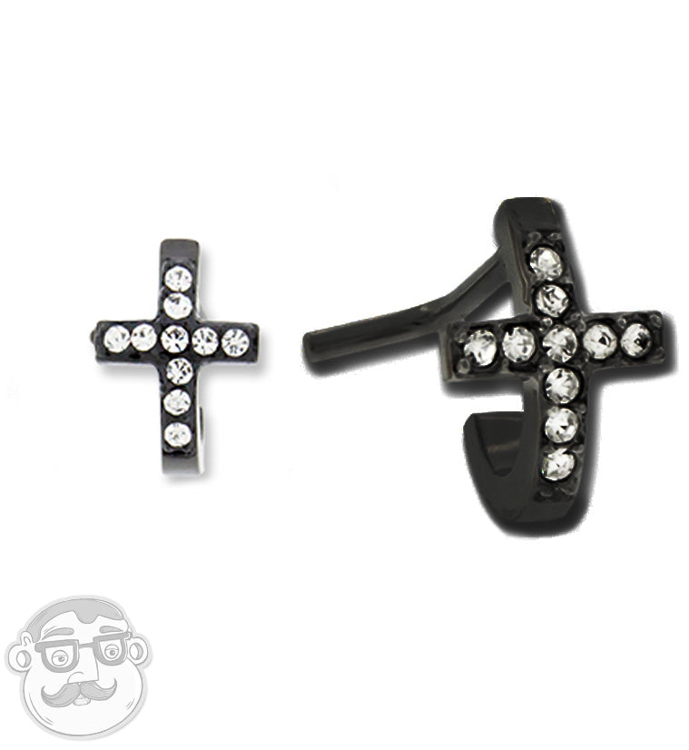 18G PVD Black CZ Cross Nose Curve Ring