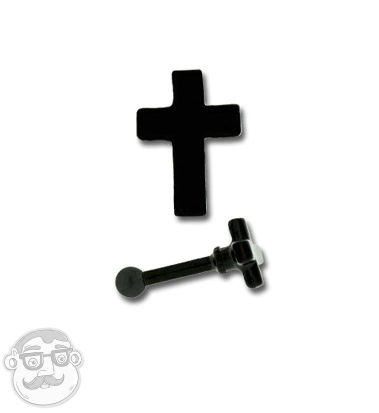 PVD Black Cross Stainless Steel Tragus / Cartilage Barbell