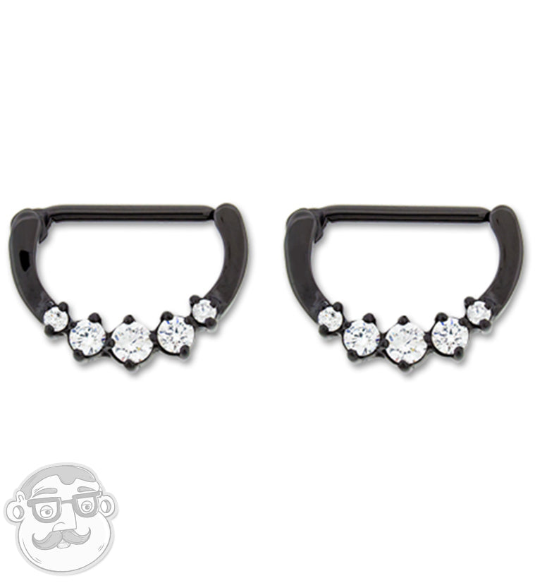 14G PVD Black Stainless Steel CZ Nipple Clicker Ring